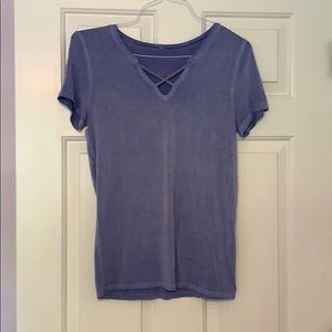 cross neck periwinkle tee